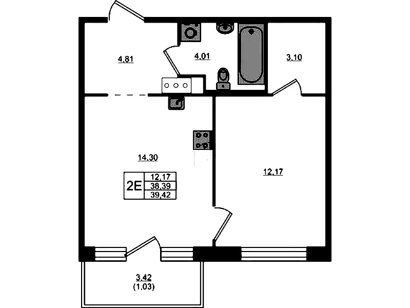1-комнатная квартира 38.39 м², 5/5 эт., ЖК «Plus Пулковский»